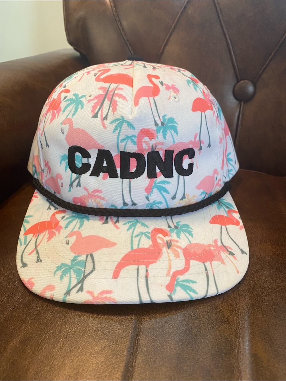 Cadence Flamingo Print Rope-Trim Cap with Logo SnapBack Cap Party Beach Pool ⛳️